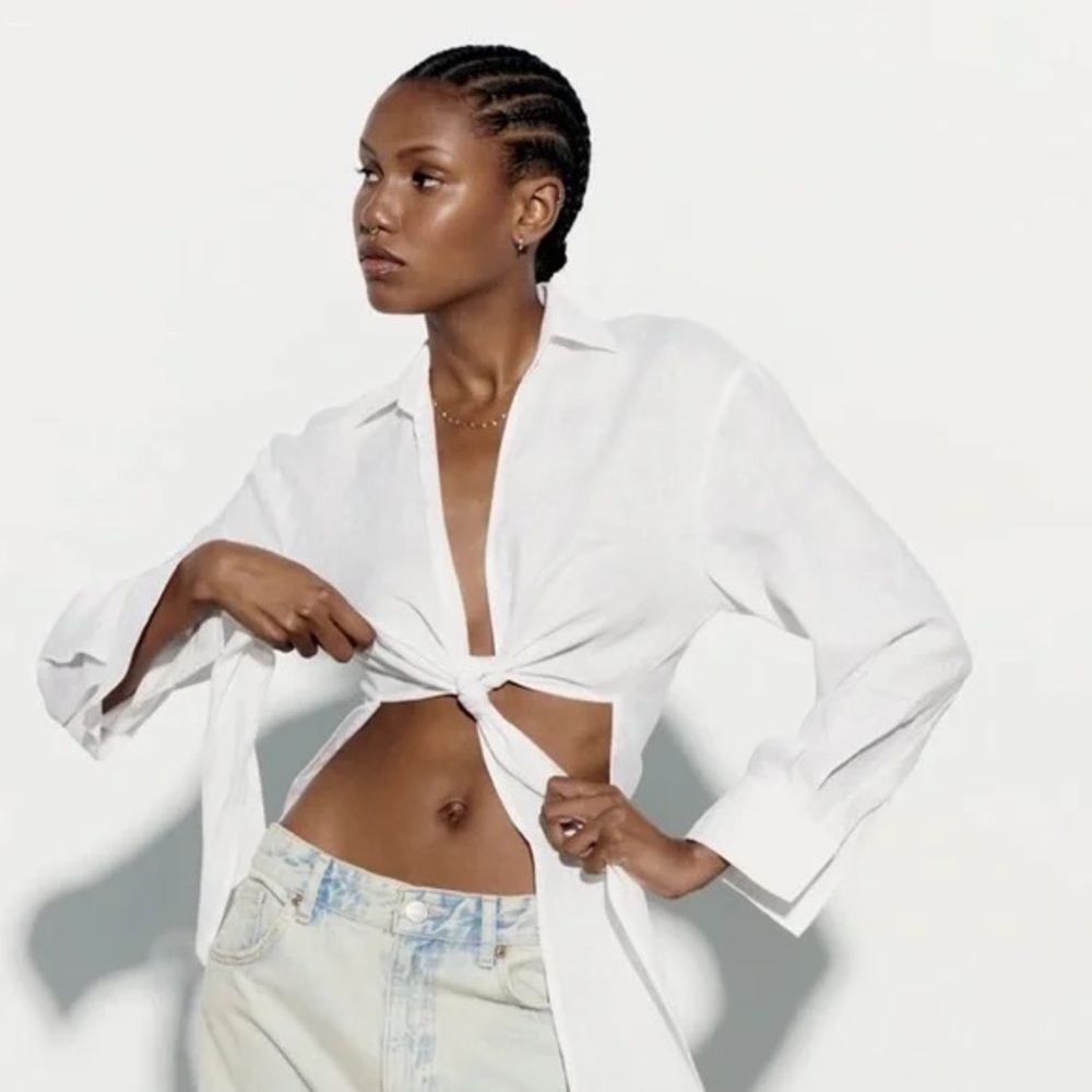 Women's White Tie-Front Top